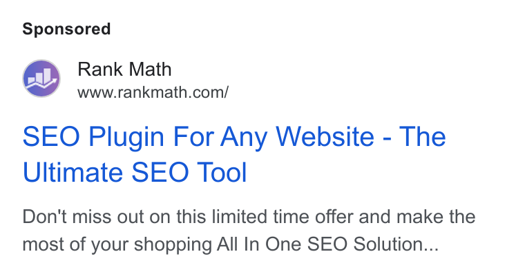 Rank Math ad on Google Ads: SEO Plugin For Any Website - The Ultimate SEO Tool Don't miss out on this limited time offer and make the most of your shopping All In One SEO Solution...