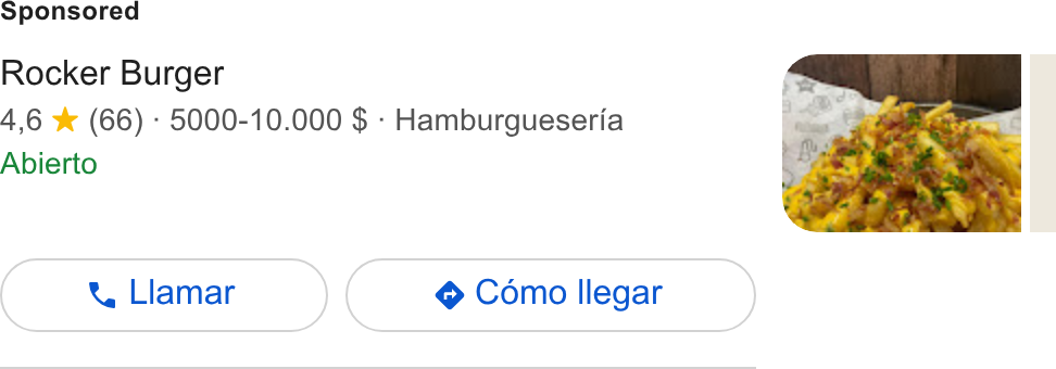 Fudo ad on Google Ads: Rocker Burger 4,6 *% (66) - 5000-10.000 $ - Hamburgueseria Abierto