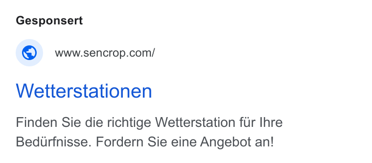 Sencrop ad on Google Ads: Wetterstationen Finden Sie die richtige Wetterstation fur Ihre Bedurfnisse. Fordern Sie eine Angebot an!