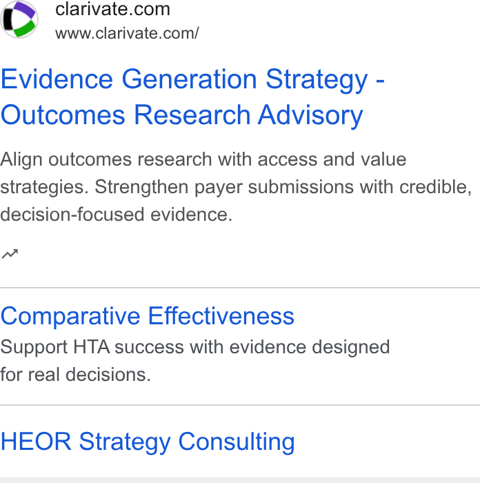 Clarivate ad on Google Ads: www.clarivate.com/ Evidence Generation Strategy - Outcomes Research Advisory Align outcomes research with access and value strategies. Strengthen payer submissions with credible, decision-focused evidence. nw Comparative Effectiveness Support HTA success with evidence designed for real decisions. HEOR Strategy Consulting