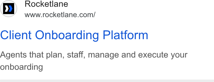 Rocketlane ad on Google Ads: Client Onboarding Platform Agents that plan, staff, manage and execute your onboarding