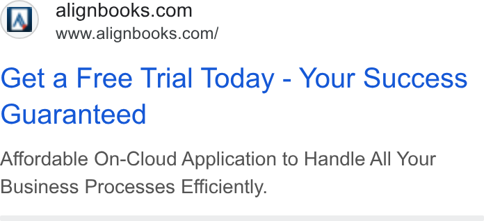 AlignBooks ad on Google Ads: www.alignbooks.com/ Get a Free Trial Today - Your Success Guaranteed Affordable On-Cloud Application to Handle All Your Business Processes Efficiently.