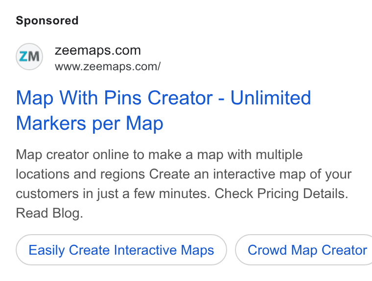 ZeeMaps ad on Google Ads: www.zeemaps.com/ Map With Pins Creator - Unlimited Markers per Map Map creator online to make a map with multiple locations and regions Create an interactive map of your customers in just a few minutes. Check Pricing Details. Read Blog. Easily Create Interactive Maps } ( Crowd Map Creator