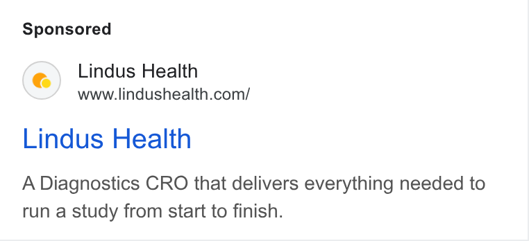 Lindus Health ad on Google Ads: Lindus Health A Diagnostics CRO that delivers everything needed to run a study from start to finish.