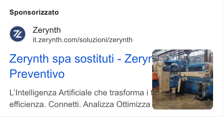 Zerynth ad on Google Ads: Sponsorizzato Zerynth spa sostituti - Zery ss i Preventivo ‘oe L'Intelligenza Artificiale che trasforma i s efficienza. Connetti. Analizza Ottimizza Gime