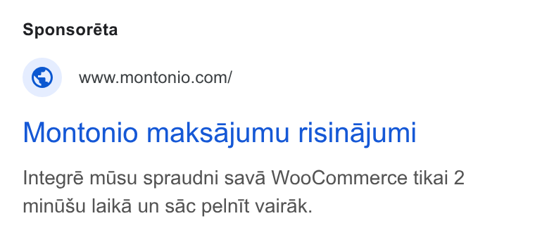 Montonio ad on Google Ads: Montonio maksajumu risinajumi Integré m Usu spraudni sava Woo Commerce tikai 2 minusu laika un sac pelnit vairak.