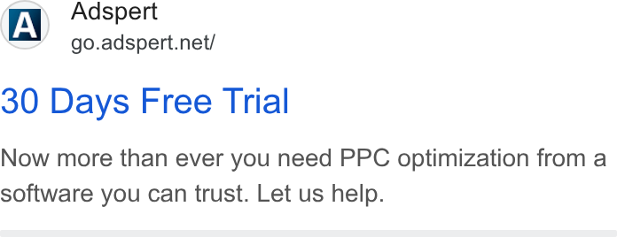 Adspert ad on Google Ads: 30 Days Free Trial Now more than ever you need PPC optimization from a software you can trust. Let us help.