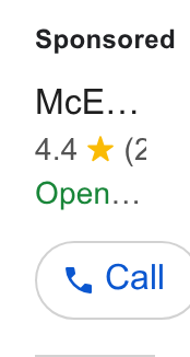 PetDesk ad on Google Ads: Mc E... Open... Call