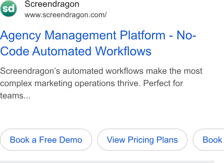 Screendragon ad on Google Ads: Agency Management Platform - No- Code Automated Workflows Screendragon’s automated workflows make the most complex marketing operations thrive. Perfect for teams... Book a Free Demo View Pricing Plans } ( Book