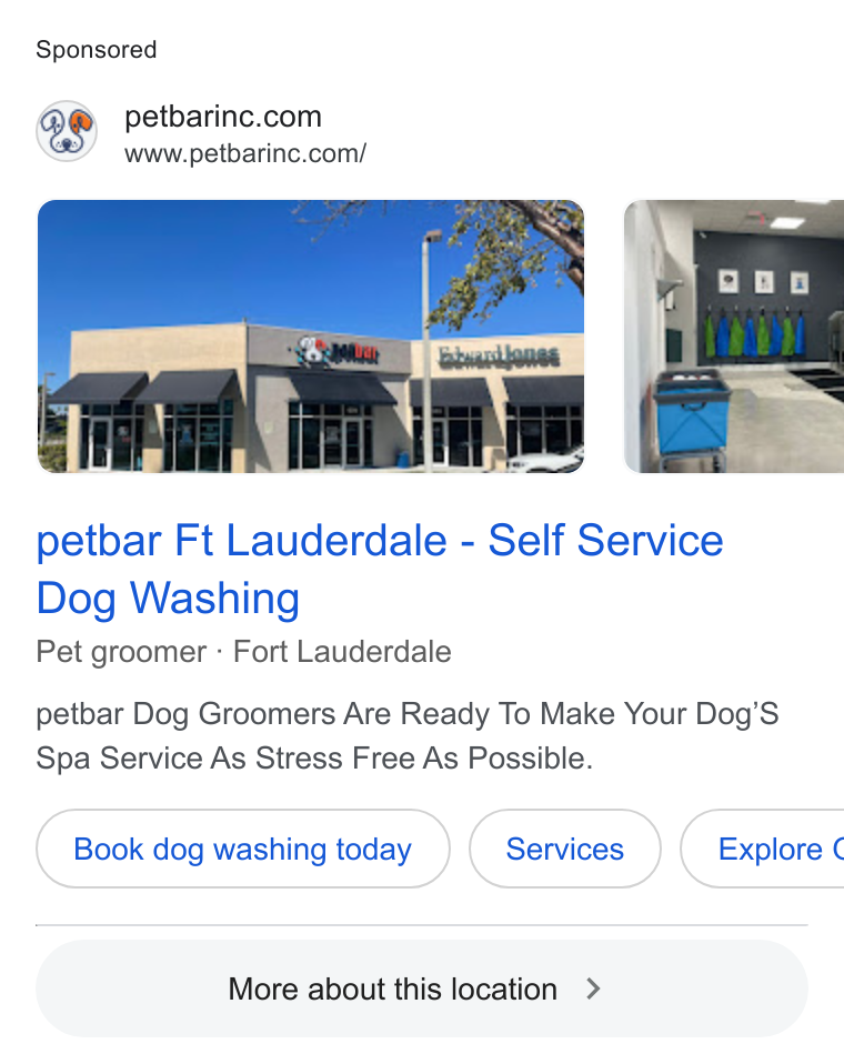 MyTime ad on Google Ads: www.petbarinc.com/ petbar Ft Lauderdale - Self Service Dog Washing Pet groomer - Fort Lauderdale petbar Dog Groomers Are Ready To Make Your Dog’S Spa Service As Stress Free As Possible. Book dog washing today ) (services (Explore ¢ More about this location > )