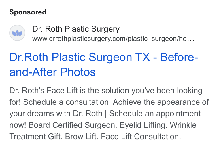 Dr. Roth Plastic Surgery ad creative