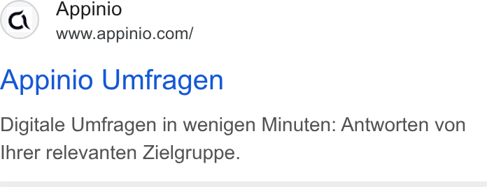 Appinio ad on Google Ads: Appinio Umfragen Digitale Umfragen in wenigen Minuten: Antworten von Ihrer relevanten Zielgruppe.