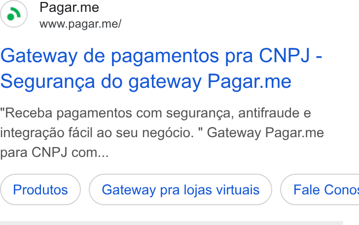 Pagar.me ad on Google Ads: Pagar.me www.pagar.me/ Gateway de pagamentos pra CNPJ - Seguranga do gateway Pagar.me Receba pagamentos com segurang¢a, antifraude e integracao facil ao seu negocio. " Gateway Pagar.me para CNPJ com... Gateway pra lojas virtuais } ( Fale Cono: