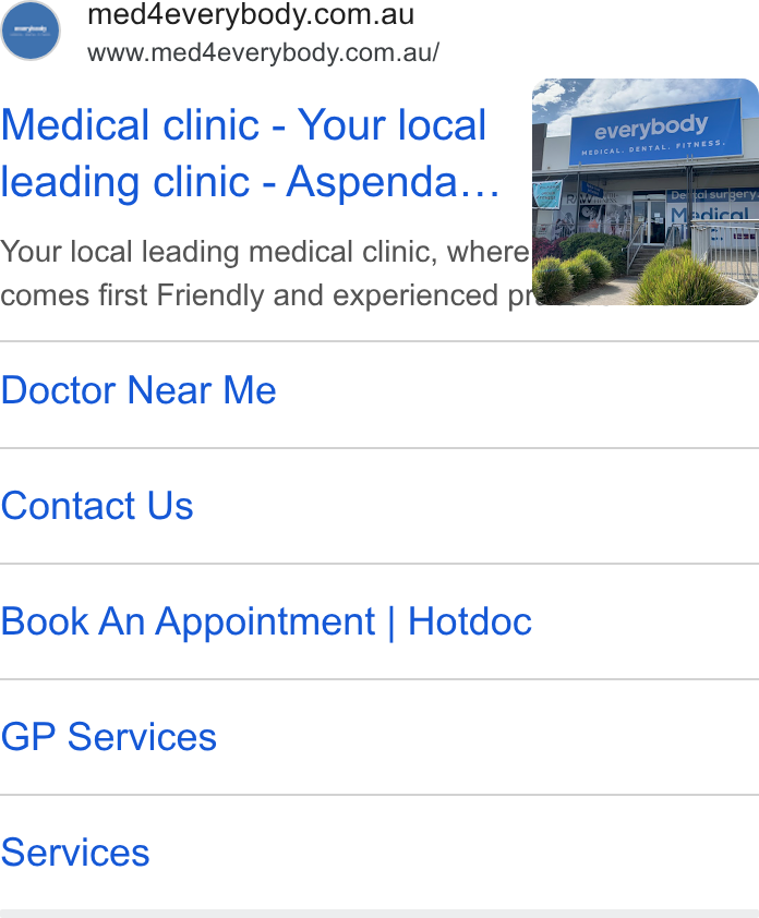 HotDoc ad on Google Ads: www.med4everybody.com.au/ Medical clinic - Your local leading clinic - Aspenda... Your local leading medical clinic, where fayra comes first Friendly and experienced pr Doctor Near Me Contact Us Book An Appointment | Hotdoc GP Services Services