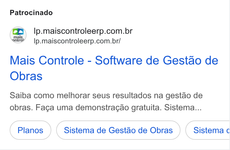 Mais Controle ad on Google Ads: wey |p.maiscontroleerp.com.br/ Mais Controle - Software de Gestao de Obras Saiba como melhorar seus resultados na gestao de obras. Faga uma demonstragao gratuita. Sistema... Sistema de Gestao de Obras Sistema c