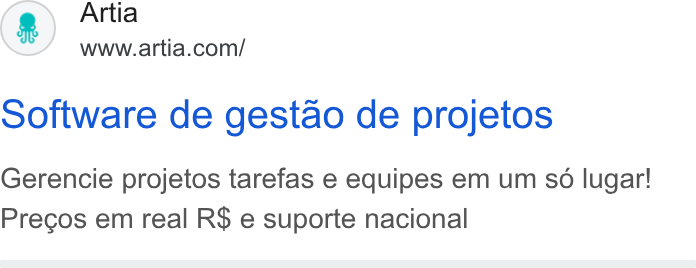 Artia ad on Google Ads: Software de gestao de projetos Gerencie projetos tarefas e equipes em um so lugar! Precos em real R$ e suporte nacional
