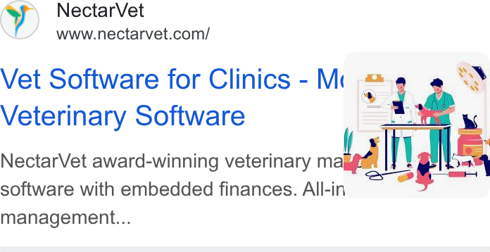 NectarVet ad on Google Ads: Vet Software for Clinics - Mc Veterinary Software Nectar Vet award-winning veterinary male [ | fle software with embedded finances. All-in | 7 management...