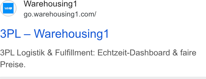 Warehousing1 ad on Google Ads: 3PL— Warehousing1 3PL Logistik & Fulfillment: Echtzeit-Dashboard & faire Preise.
