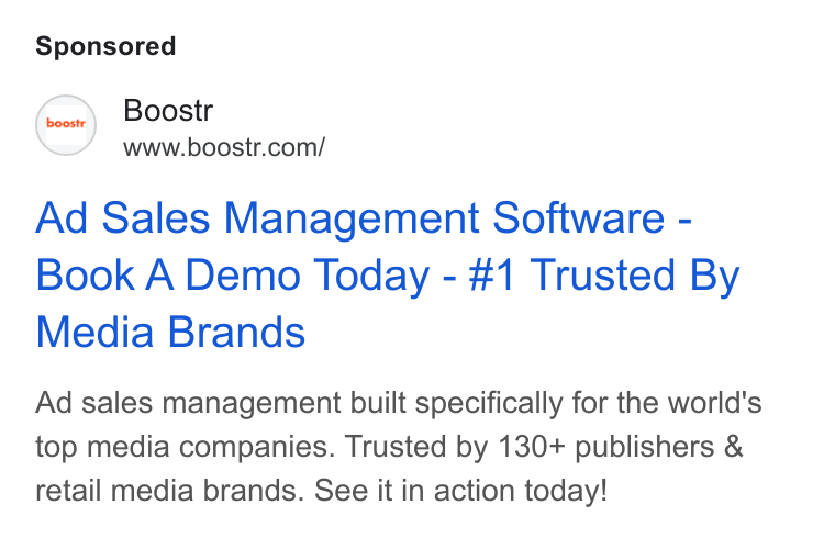 boostr ad on Google Ads: Ad Sales Management Software - Book A Demo Today - #1 Trusted By Media Brands Ad sales management built specifically for the world's top media companies. Trusted by 130+ publishers & retail media brands. See it in action today!