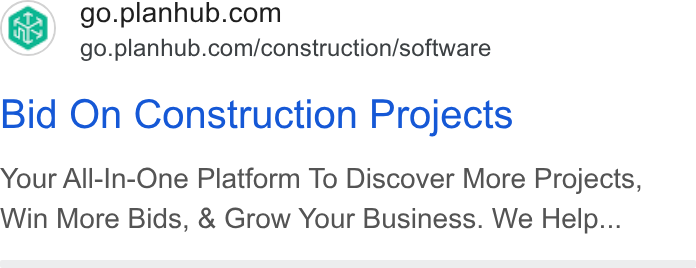PlanHub ad on Google Ads: go.planhub.com/construction/software Bid On Construction Projects Your All-In-One Platform To Discover More Projects, Win More Bids, & Grow Your Business. We Help...
