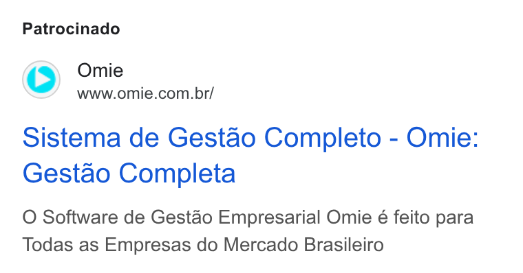 Omie ad on Google Ads: Patrocinado Sistema de Gestao Completo - Omie: Gestao Completa O Software de Gestao Empresarial Omie é feito para Todas as Empresas do Mercado Brasileiro