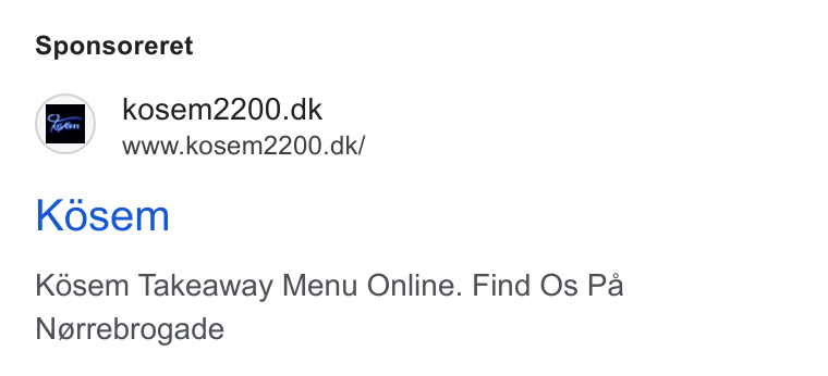 OrderYOYO ad on Google Ads: www.kosem2200.dk/ Kosem Kosem Takeaway Menu Online. Find Os Pa Ngrrebrogade