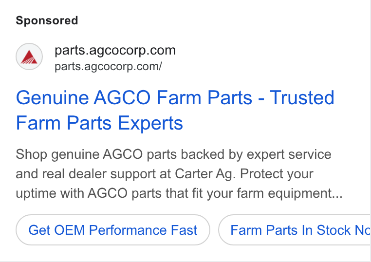 AGCO ad on Google Ads: parts.agcocorp.com/ Genuine AGCO Farm Parts - Trusted Farm Parts Experts Shop genuine AGCO parts backed by expert service and real dealer support at Carter Ag. Protect your uptime with AGCO parts that fit your farm equipment... Get OEM Performance Fast Farm Parts In Stock Nc