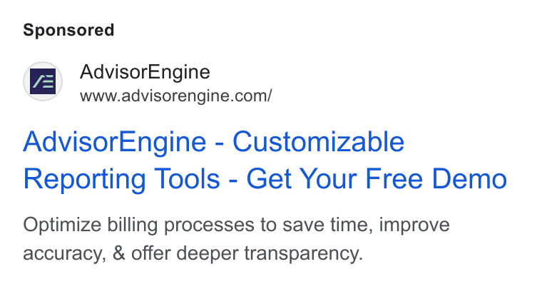 AdvisorEngine ad on Google Ads: Advisor Engine - Customizable Reporting Tools - Get Your Free Demo Optimize billing processes to save time, improve accuracy, & offer deeper transparency.