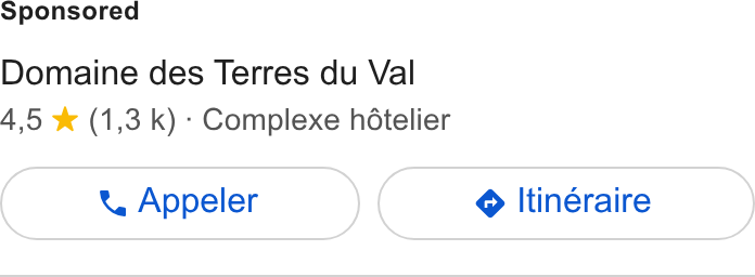 Zenchef ad on Google Ads: Domaine des Terres du Val 4,5 *& (1,3 k) - Complexe hdtelier
