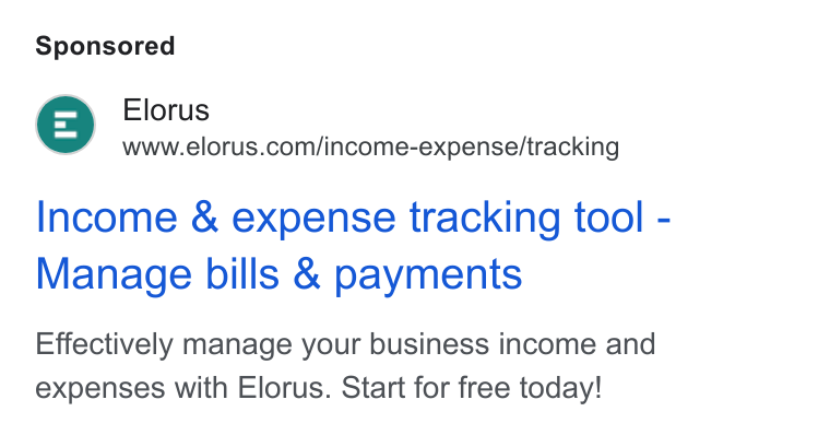 Elorus ad on Google Ads: Income & expense tracking tool - Manage bills & payments Effectively manage your business income and expenses with Elorus. Start for free today!