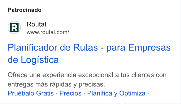 Routal ad on Google Ads: Patrocinado Planificador de Rutas - para Empresas de Logistica Ofrece una experiencia excepcional a tus clientes con entregas mas rapidas y precisas. Pruébalo Gratis - Precios - Planifica y Optimiza -