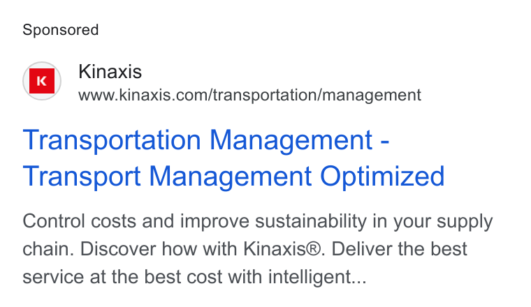 Kinaxis ad on Google Ads: Transportation Management - Transport Management Optimized Control costs and improve sustainability in your supply chain. Discover how with Kinaxis®. Deliver the best service at the best cost with intelligent...
