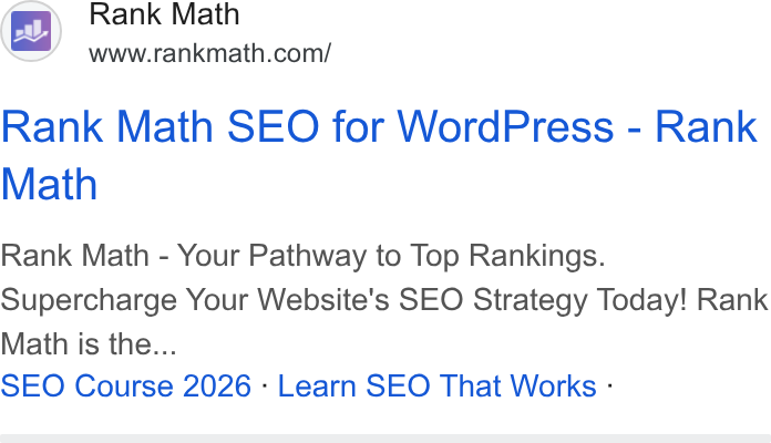 Rank Math ad on Google Ads: Rank Math SEO for Word Press - Rank Math Rank Math - Your Pathway to Top Rankings. Supercharge Your Website's SEO Strategy Today! Rank Math is the... SEO Course 2026 : Learn SEO That Works :