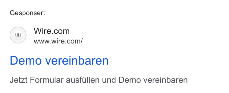 Wire ad on Google Ads: www.wire.com/ Demo vereinbaren Jetzt Formular ausfullen und Demo vereinbaren