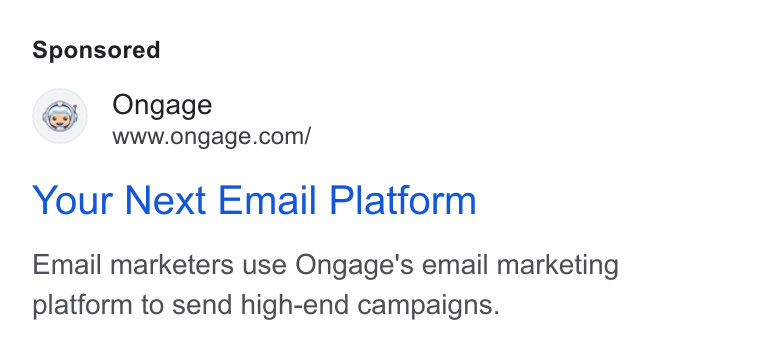 Ongage ad on Google Ads: Your Next Email Platform Email marketers use Ongage's email marketing platform to send high-end campaigns.
