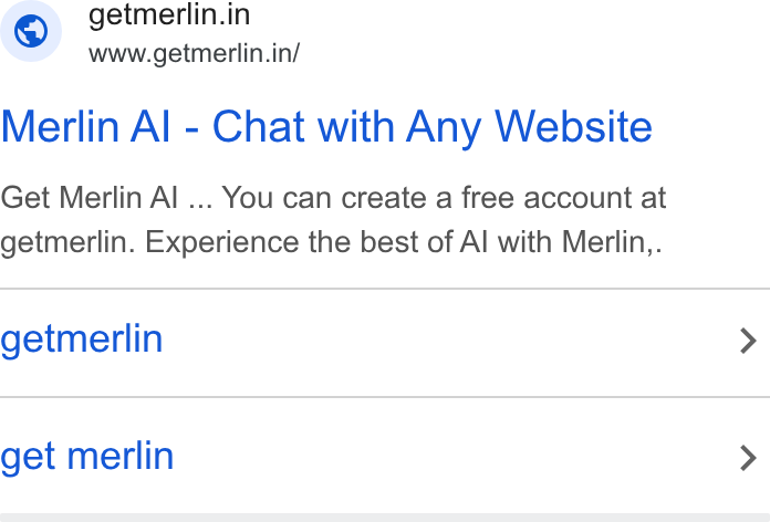 Merlin AI ad on Google Ads: www.getmerlin.in/ Merlin Al - Chat with Any Website Get Merlin Al ... You can create a free account at getmerlin. Experience the best of Al with Merlin,. getmerlin get merlin