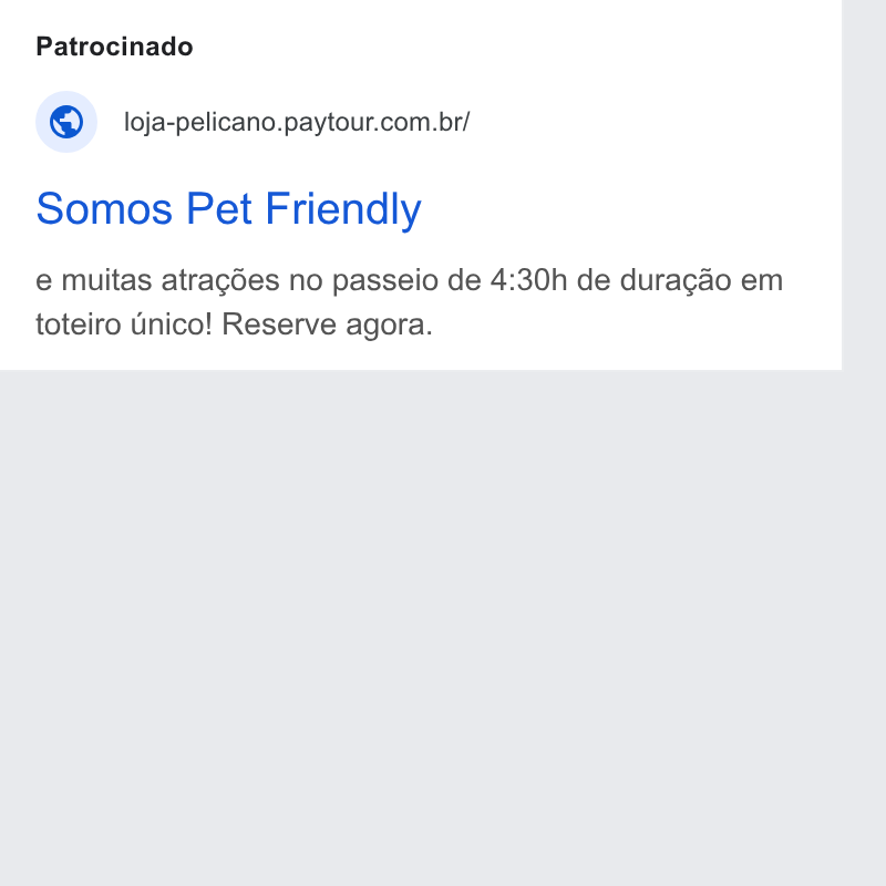 Paytour ad on Google Ads: Somos Pet Friendly e muitas atragdes no passeio de 4:30h de duragao em toteiro Unico! Reserve agora.