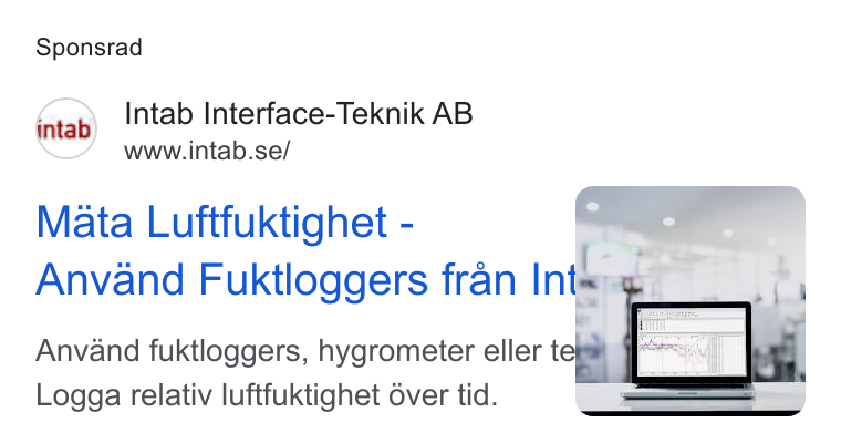 Upsales ad on Google Ads: Sponsrad Mata Luftfuktighet - Anvand fuktloggers, hygrometer eller tet Logga relativ luftfuktighet 6ver tid.