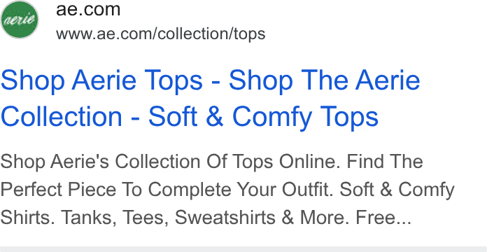 American Eagle Outfitters ad on Google Ads: www.ae.com/collection/tops Shop Aerie Tops - Shop The Aerie Collection - Soft & Comfy Tops Shop Aerie's Collection Of Tops Online. Find The Perfect Piece To Complete Your Outfit. Soft & Comfy Shirts. Tanks, Tees, Sweatshirts & More. Free...