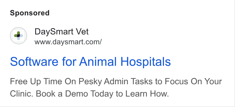 DaySmart ad on Google Ads: Software for Animal Hospitals Free Up Time On Pesky Admin Tasks to Focus On Your Clinic. Book a Demo Today to Learn How.