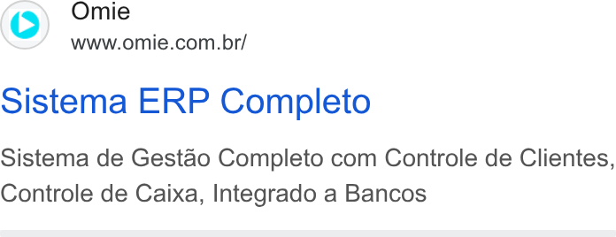 Omie ad on Google Ads: Sistema ERP Completo Sistema de Gestao Completo com Controle de Clientes, Controle de Caixa, Integrado a Bancos