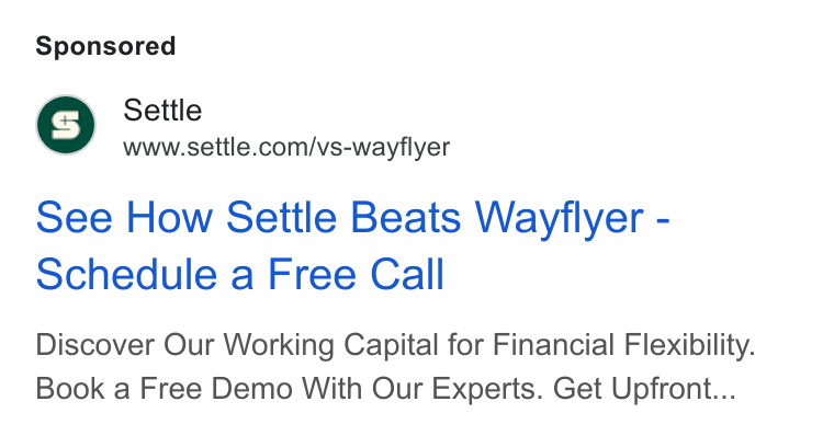 Settle ad on Google Ads: See How Settle Beats Wayflyer - schedule a Free Call Discover Our Working Capital for Financial Flexibility. Book a Free Demo With Our Experts. Get Upfront...