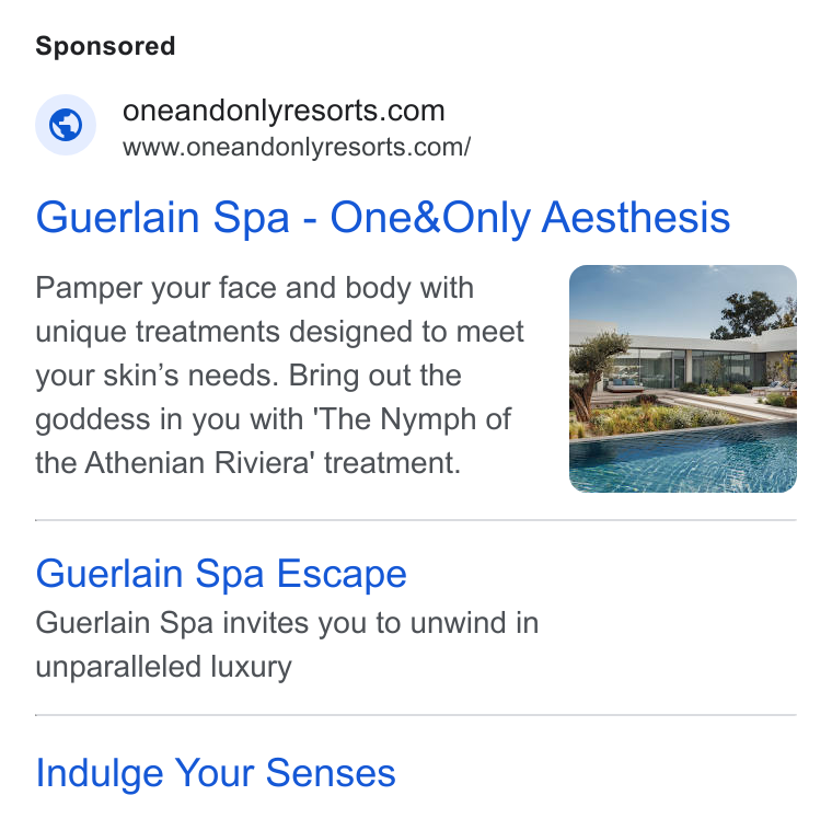 SevenRooms ad on Google Ads: www.oneandonlyresorts.com/ Guerlain Spa - One& Only Aesthesis Pamper your face and body with unique treatments designed to meet your skin’s needs. Bring out the goddess in you with ‘The Nymph of the Athenian Riviera’ treatment. Guerlain Spa Escape Guerlain Spa invites you to unwind in unparalleled luxury Indulge Your Senses