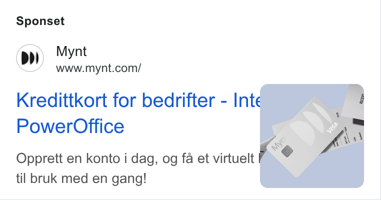 Mynt ad on Google Ads: Sponset Kredittkort for bedrifter - Int Power Office Opprett en konto i dag, og fa et virtuelt 4 til bruk med en gang!