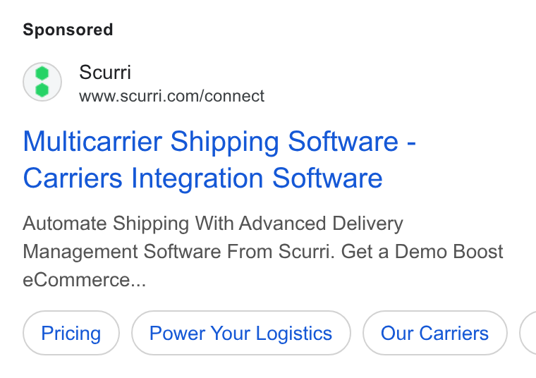 Scurri ad on Google Ads: Multicarrier Shipping Software - Carriers Integration Software Automate Shipping With Advanced Delivery Management Software From Scurri. Get a Demo Boost e Commerce...