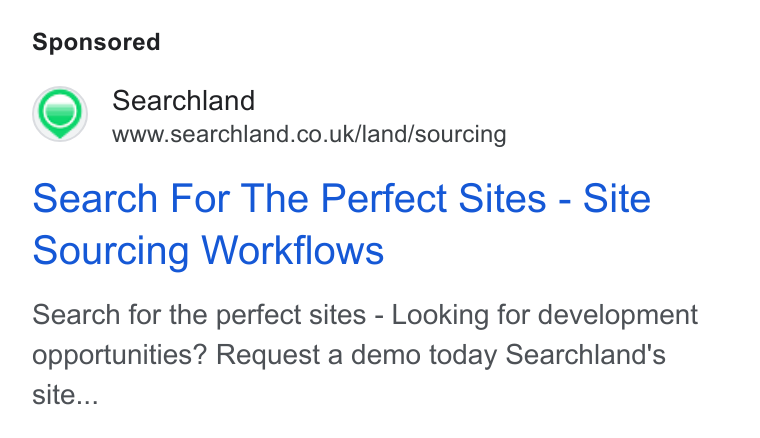 Searchland ad on Google Ads: search For The Perfect Sites - Site Sourcing Workflows Search for the perfect sites - Looking for development opportunities? Request a demo today Searchland's site...
