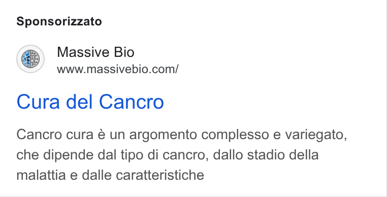 Massive Bio ad on Google Ads: Sponsorizzato Cura del Cancro Cancro cura é un argomento complesso e variegato, che dipende dal tipo di cancro, dallo stadio della malattia e dalle caratteristiche