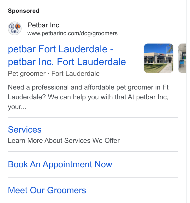 MyTime ad on Google Ads: petbar Fort Lauderdale - az | petbar Inc. Fort Lauderdale Si | Pet groomer - Fort Lauderdale Need a professional and affordable pet groomer in Ft Lauderdale? We can help you with that At petbar Inc, your... Services Learn More About Services We Offer Book An Appointment Now Meet Our Groomers