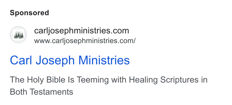 Donorbox ad on Google Ads: www.carljosephministries.com/ Carl Joseph Ministries The Holy Bible Ils Teeming with Healing Scriptures in Both Testaments