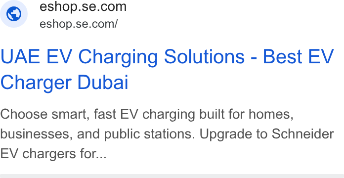 Schneider Electric ad on Google Ads: eshop.se.com/ UAE EV Charging Solutions - Best EV Charger Dubai Choose smart, fast EV charging built for homes, businesses, and public stations. Upgrade to Schneider EV chargers for...